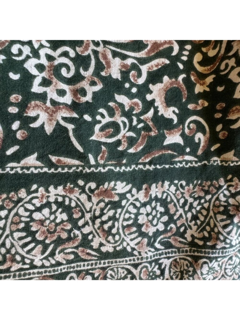 Sun River Wrap Skirt Size M Green Gold Cotton Batik Pattern Border Detail - Picture 9 of 16